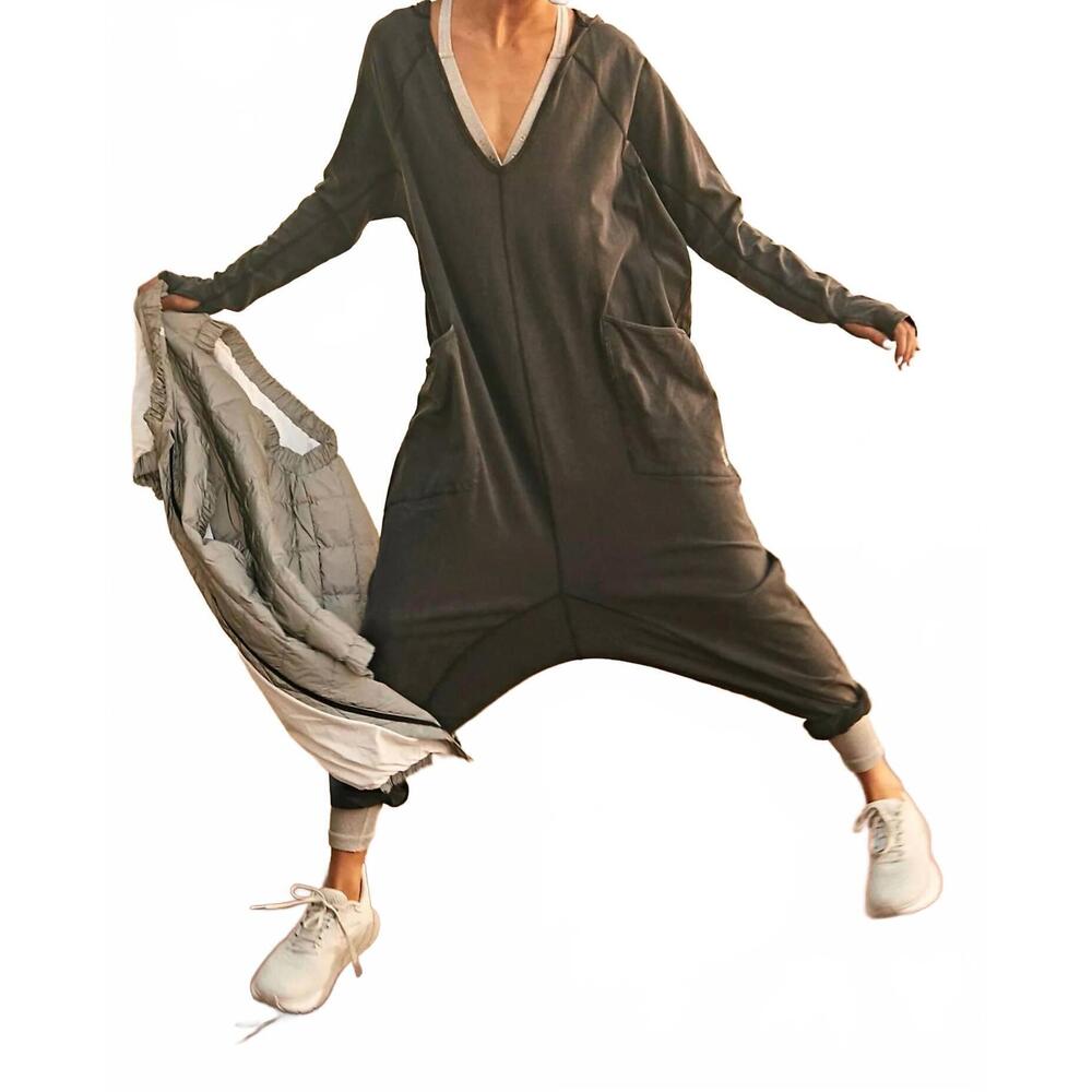 NEW FREE PEOPLE hot shot long sleeve onesie in black
